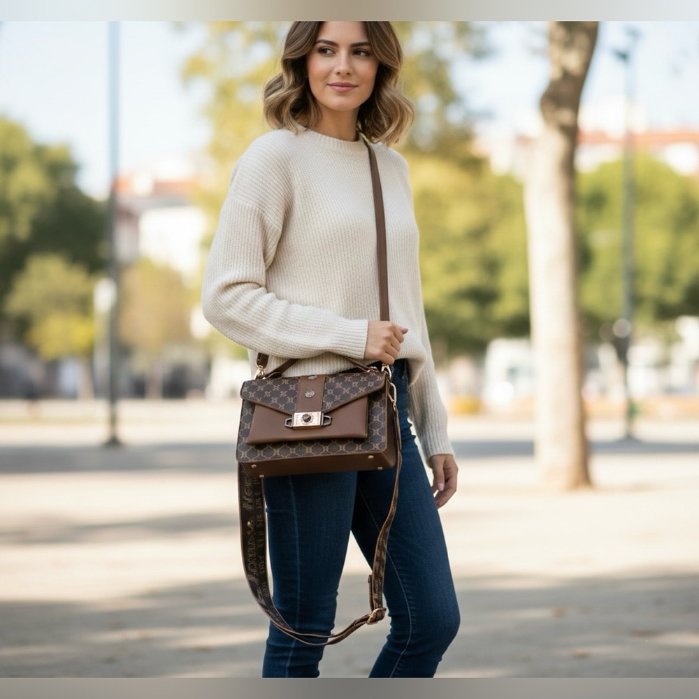 Brown Designer Shoulder Bag with Strap